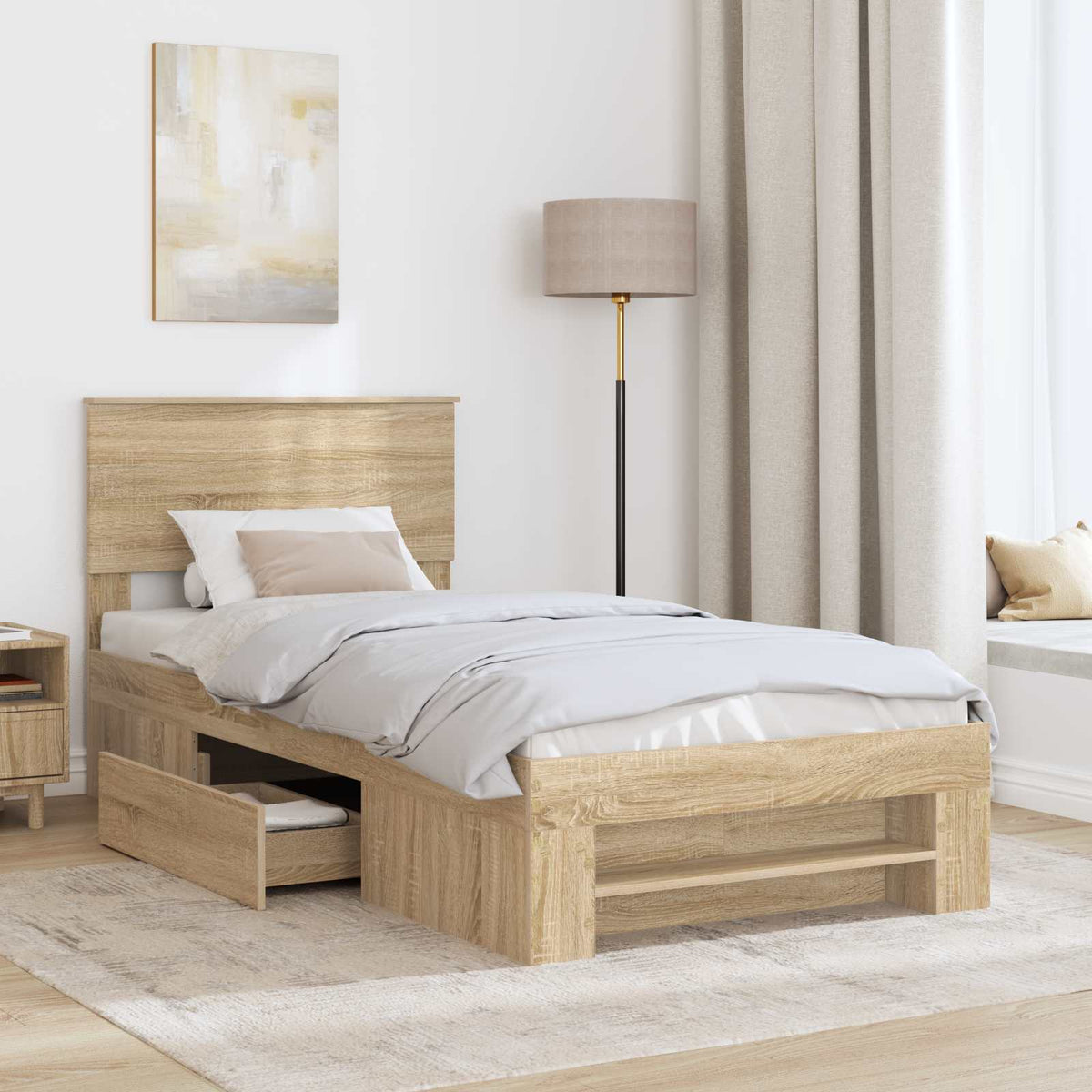 Bed Frame with Headboard Sonoma Oak 90 x 200 cm Engineered Wood