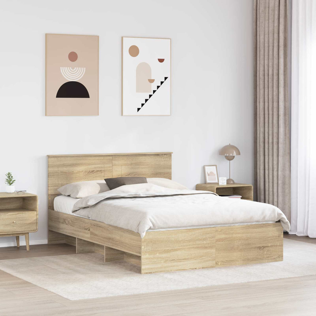 Bed Frame Sonoma Oak 150 x 200 cm Engineered Wood