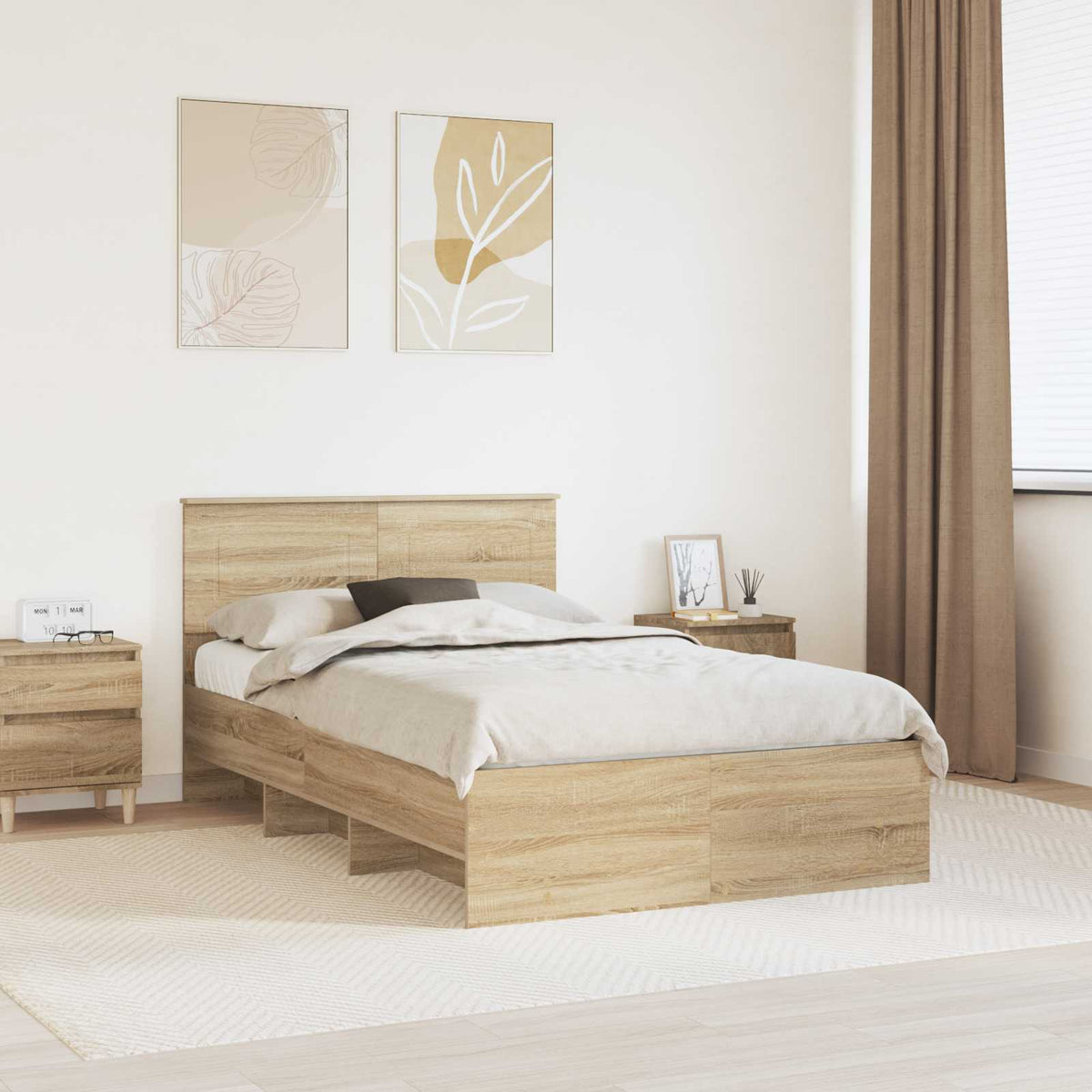 Bed Frame Sonoma Oak 137 x 203 cm Engineered Wood