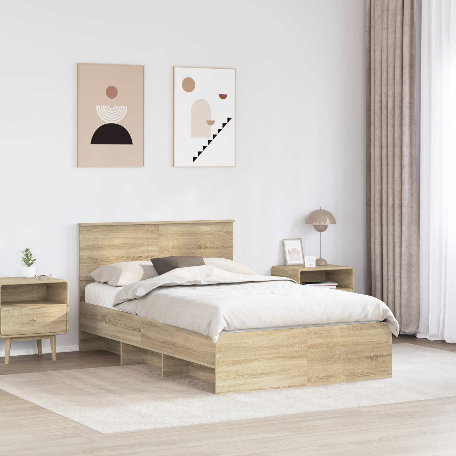 Bed Frame Sonoma Oak 137 x 203 cm Engineered Wood