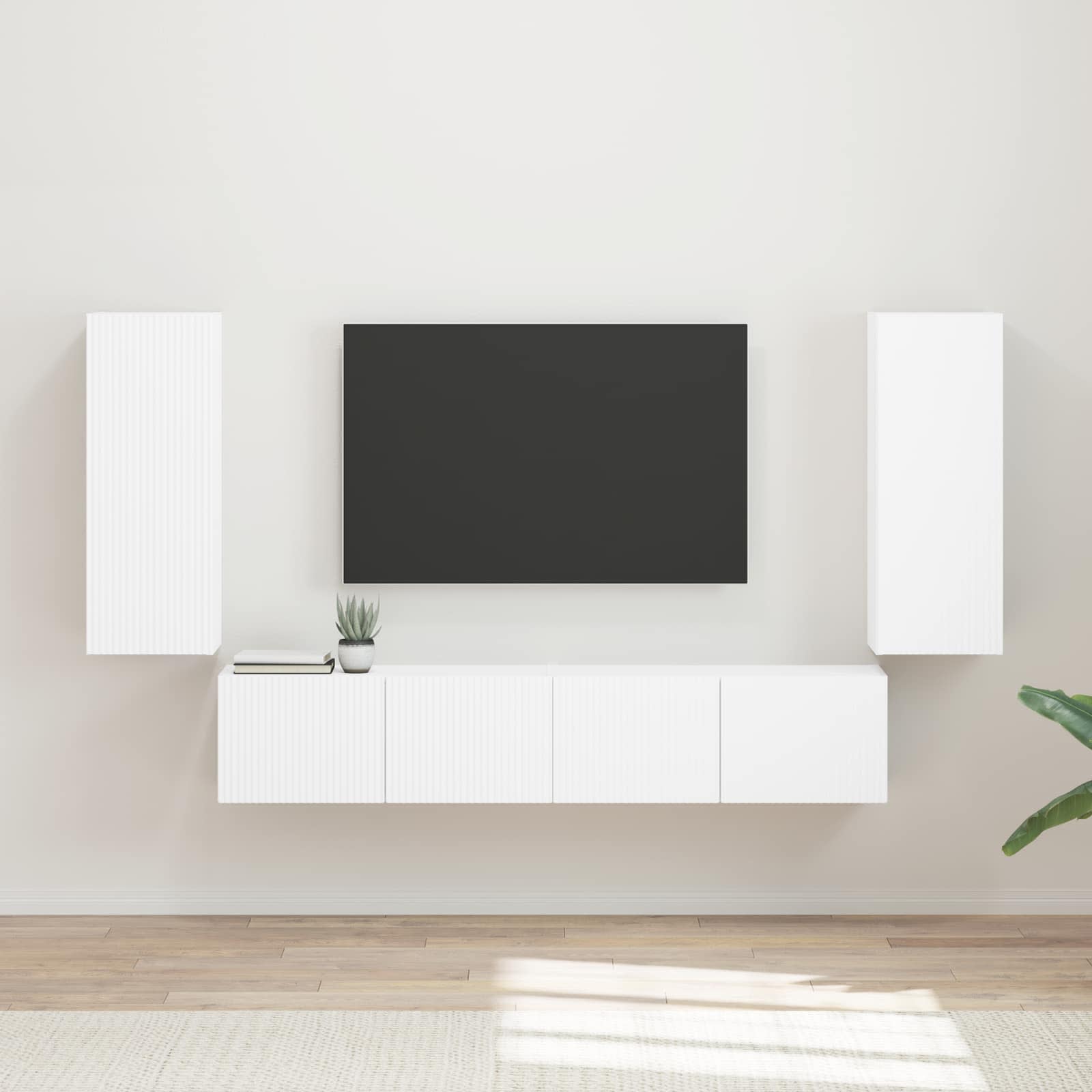TV Wall Cabinet Set Wall-mounted 4 pcs White Engineered Wood