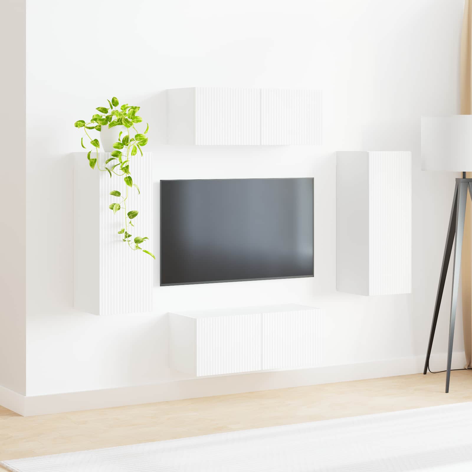 TV Wall Cabinet Set Wall-mounted 4 pcs White Engineered Wood