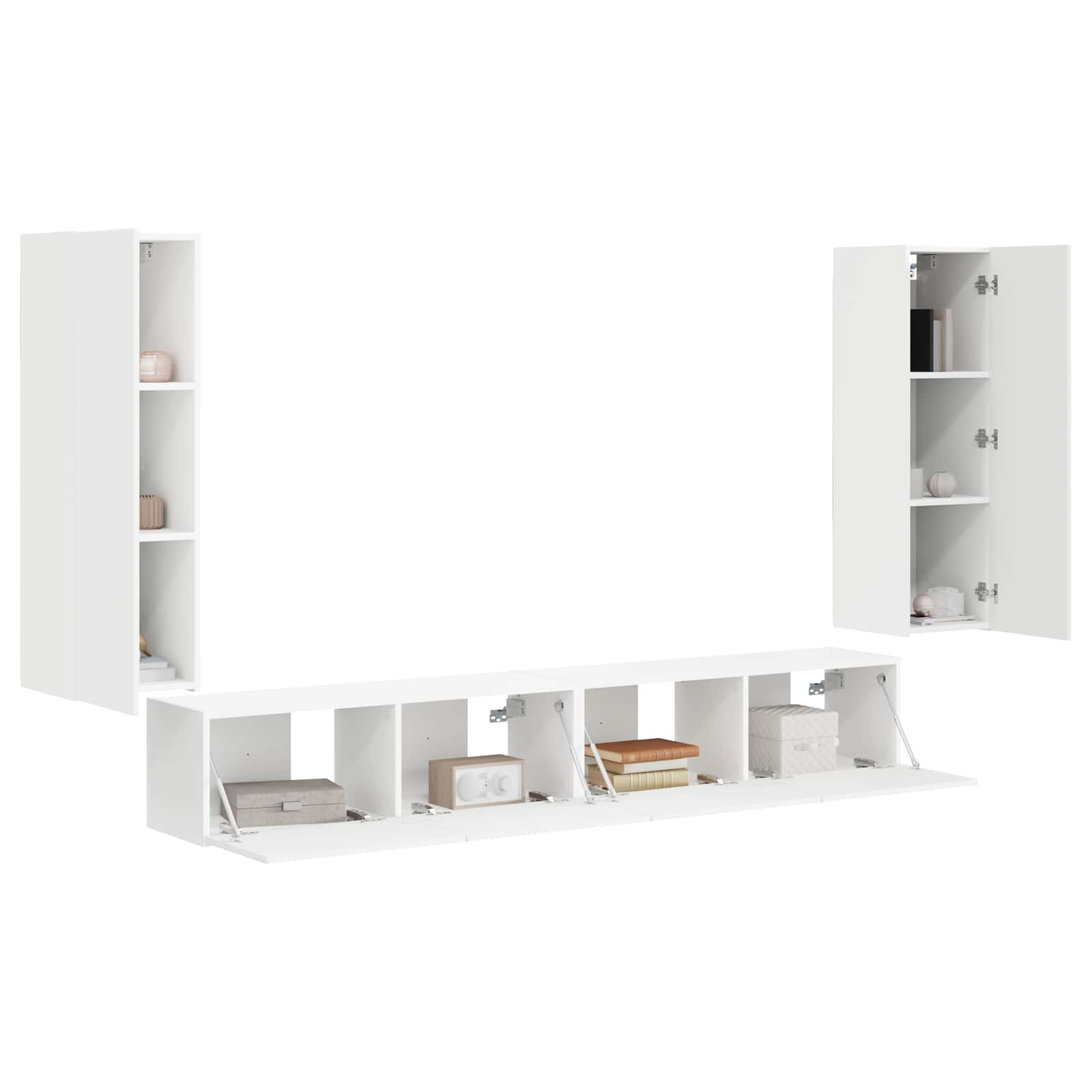 TV Wall Cabinet Set Wall-mounted 4 pcs White Engineered Wood