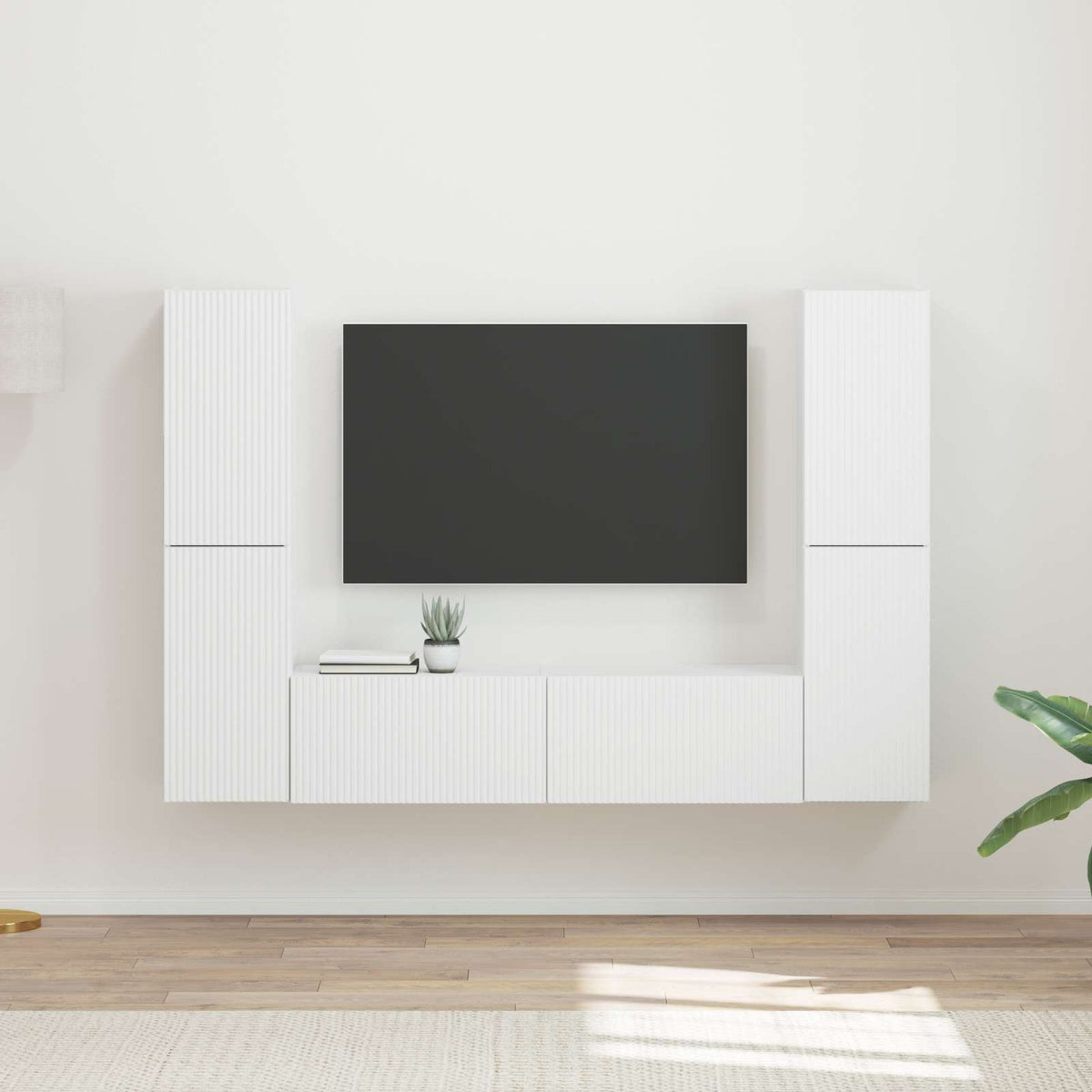 TV Cabinet Set 6 pcs White Engineered Wood