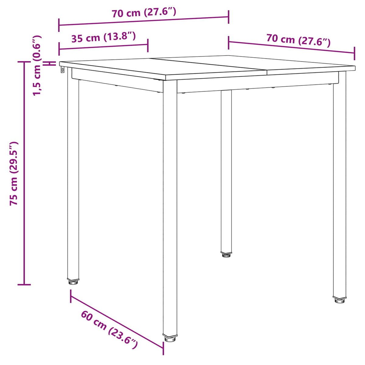 Dining Tables 70 x 70 x 75 cm METAL