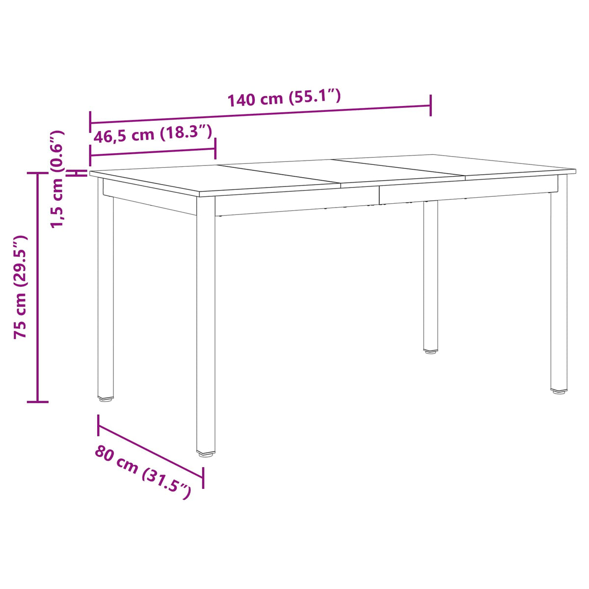 Dining Tables 140 x 80 x 75 cm METAL