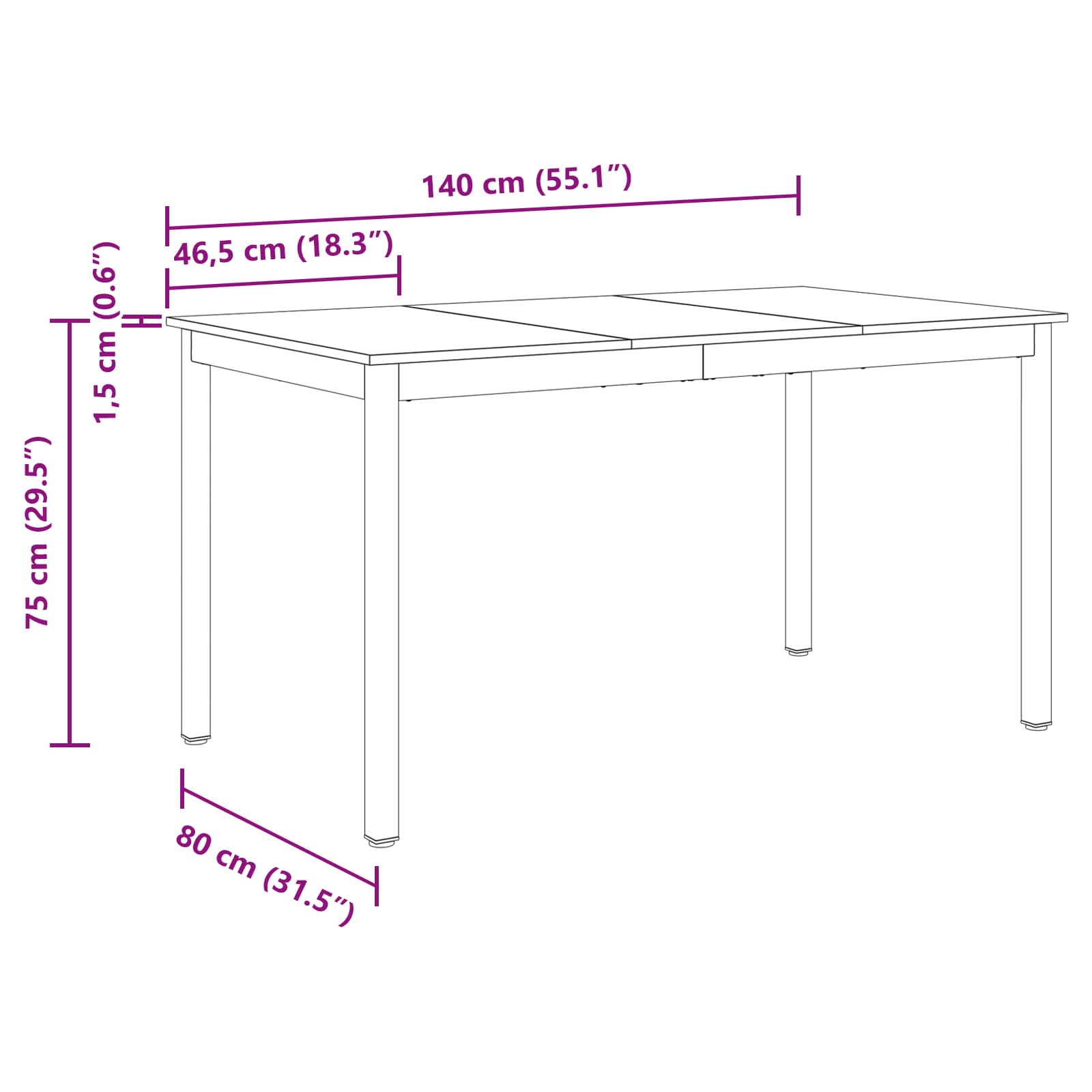 Dining Tables 140 x 80 x 75 cm METAL