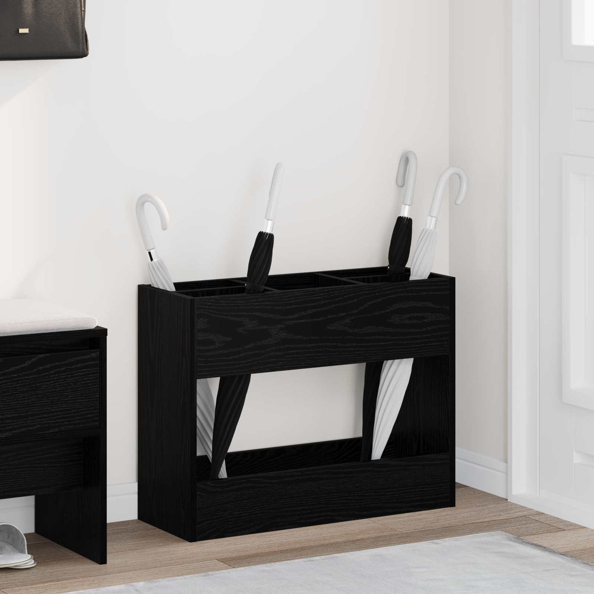 Umbrella Stand Black Oak 65 x 24 x 50 cm Engineered Wood