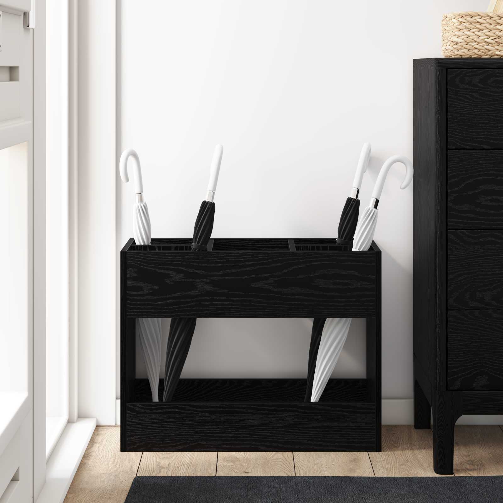 Umbrella Stand Black Oak 65 x 24 x 50 cm Engineered Wood