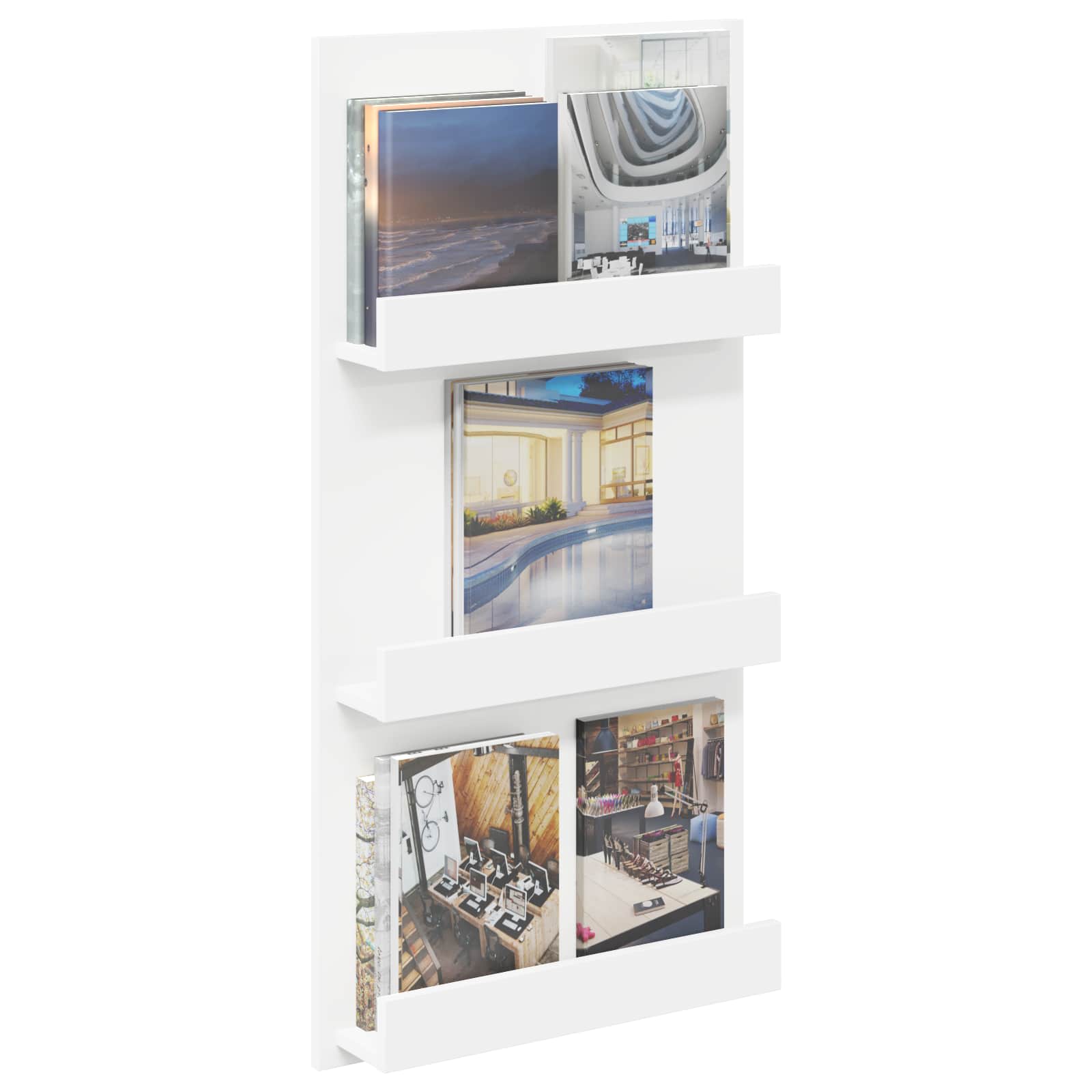 Magazine Rack with Shelf White 51 x 11 x 102 cm Engineered Wood