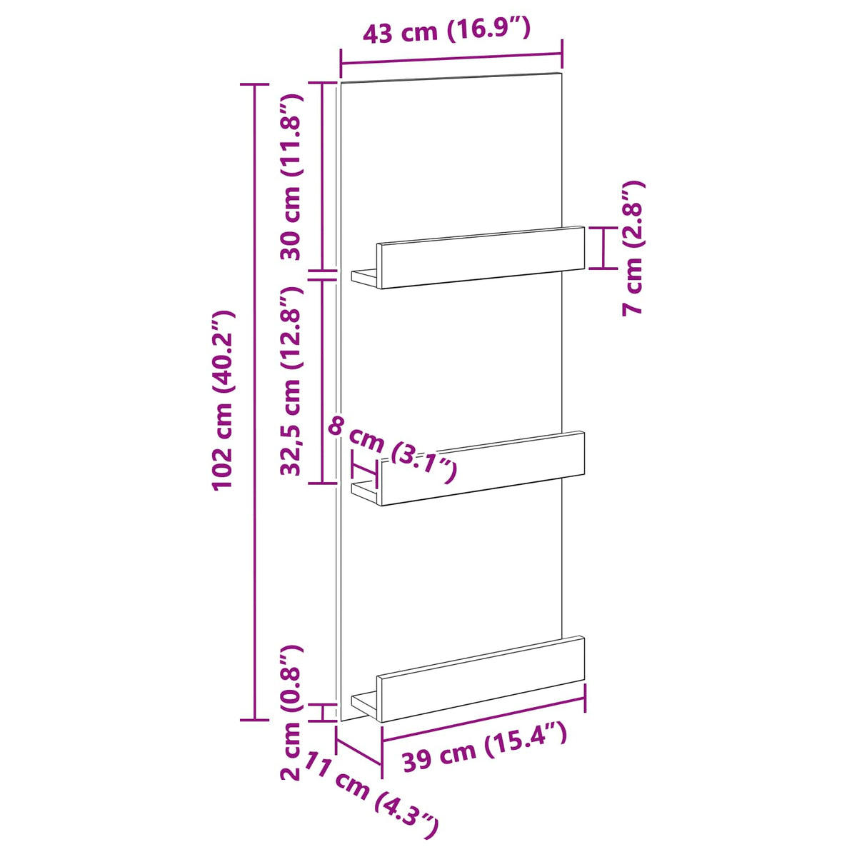 Magazine Rack with Shelf White 43 x 11 x 102 cm Engineered Wood