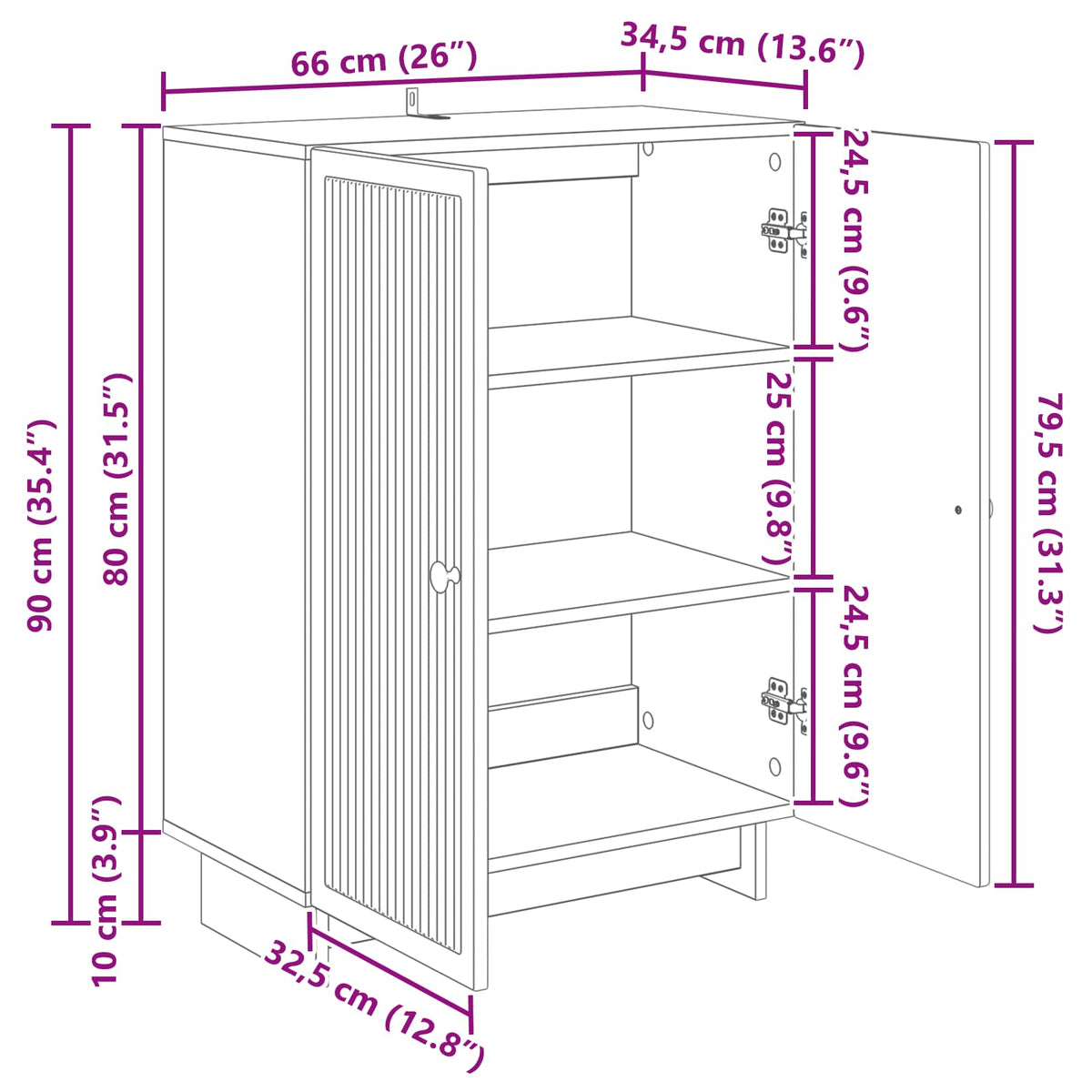 Sideboard White 66 x 34.5 x 90 cm Engineered Wood
