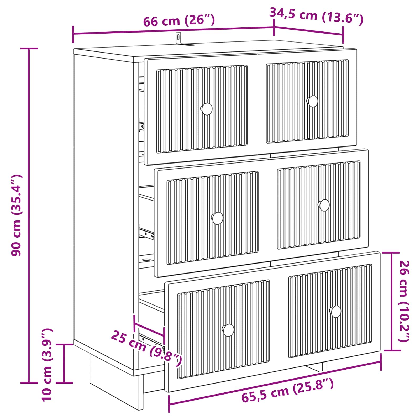 Drawer Cabinet White 66 x 34.5 x 90 cm Engineered Wood