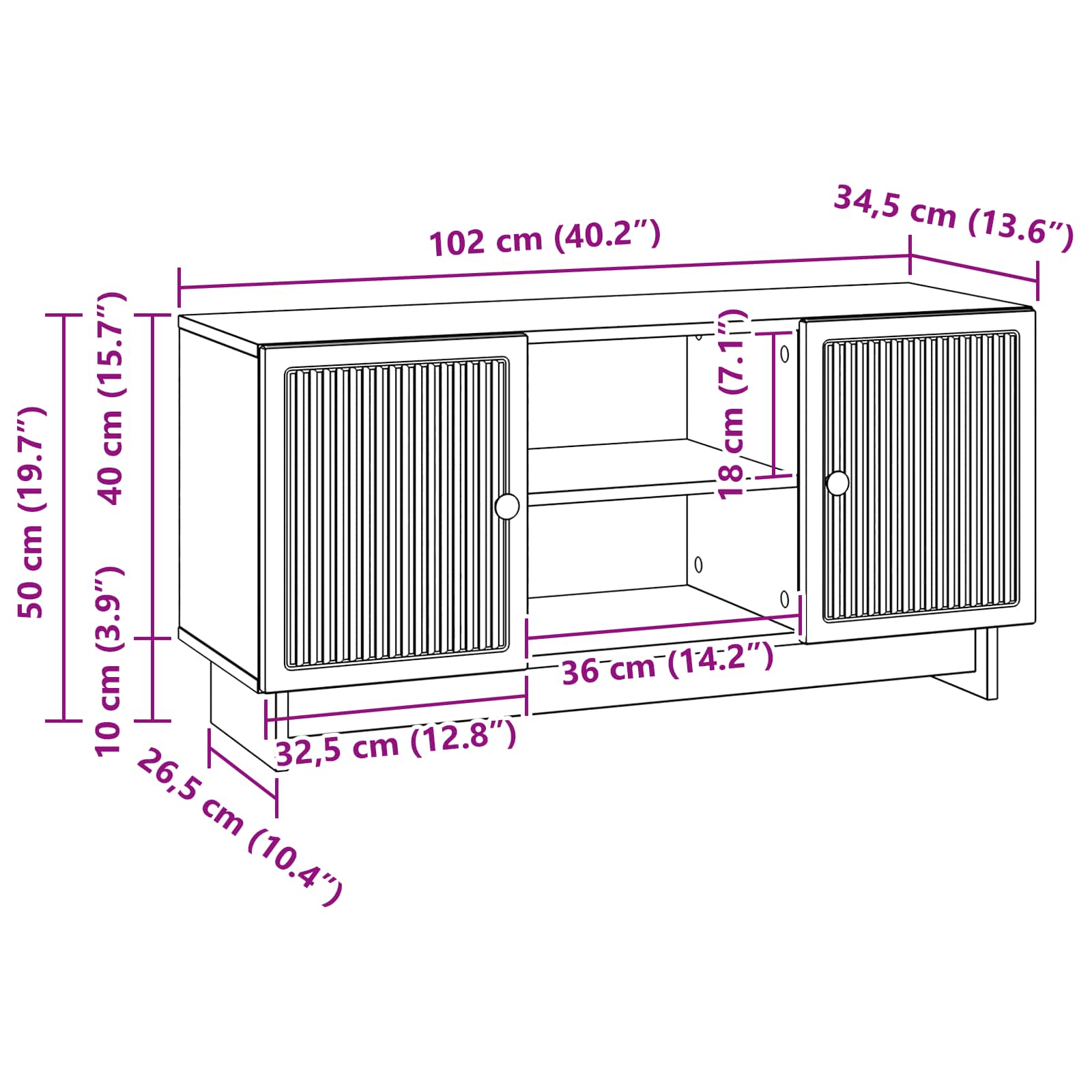 TV Cabinet 102 x 34.5 x 50 cm White Engineered Wood