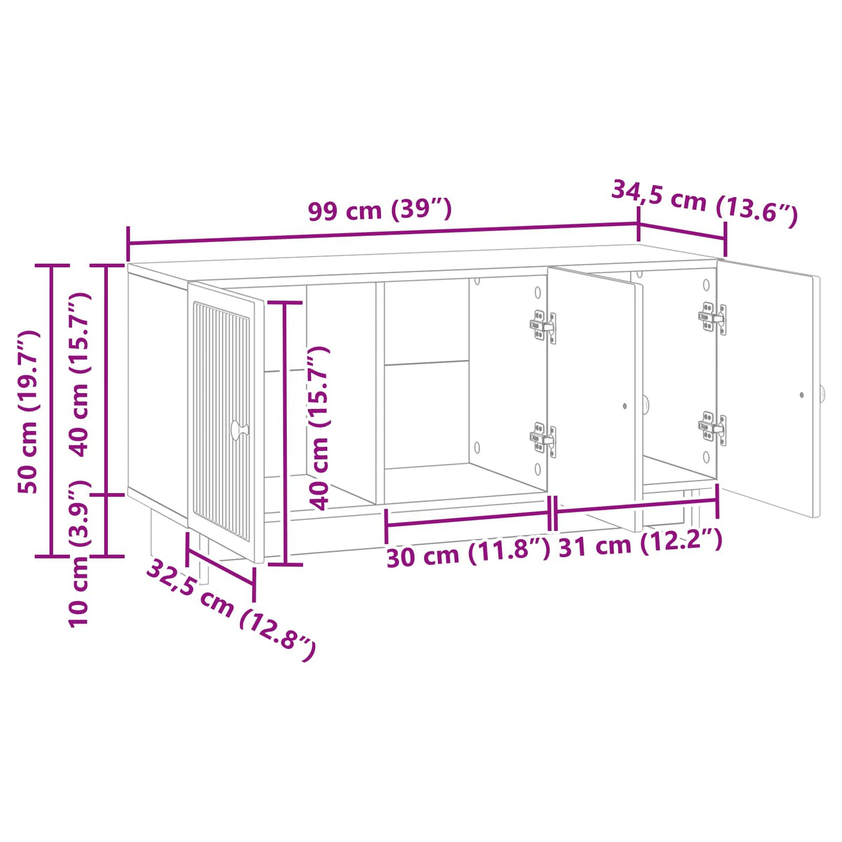 TV Cabinet White 99 x 34.5 x 50 cm Engineered Wood