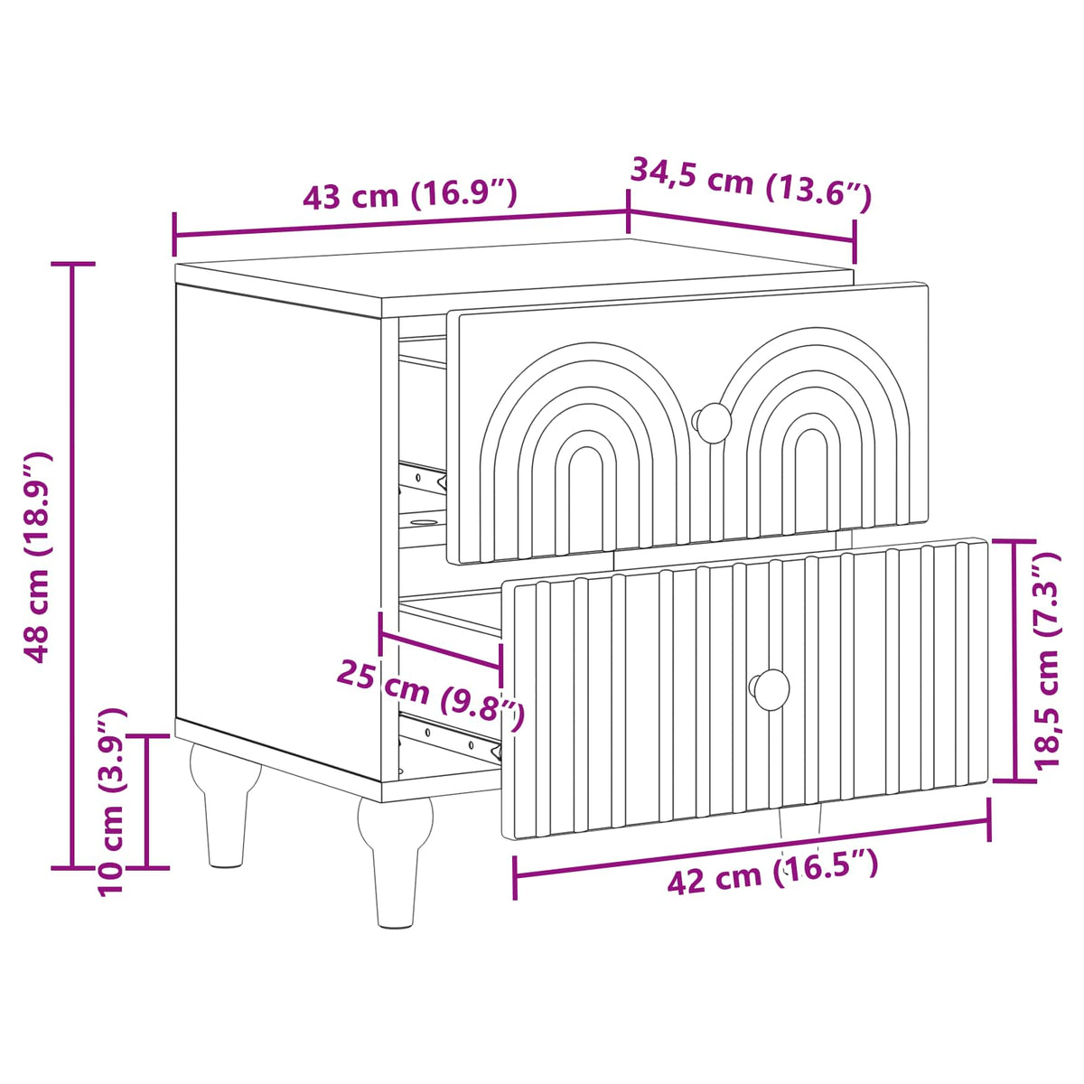 Bedside Cabinet White 43 x 34.5 x 48 cm Engineered Wood