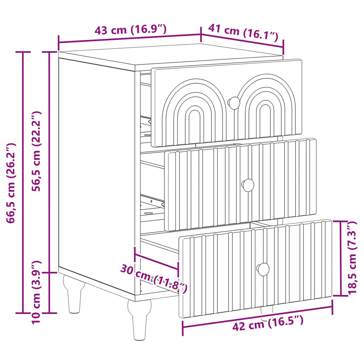 Bedside Cabinet White 43x 41 x 66.5 cm Engineered Wood