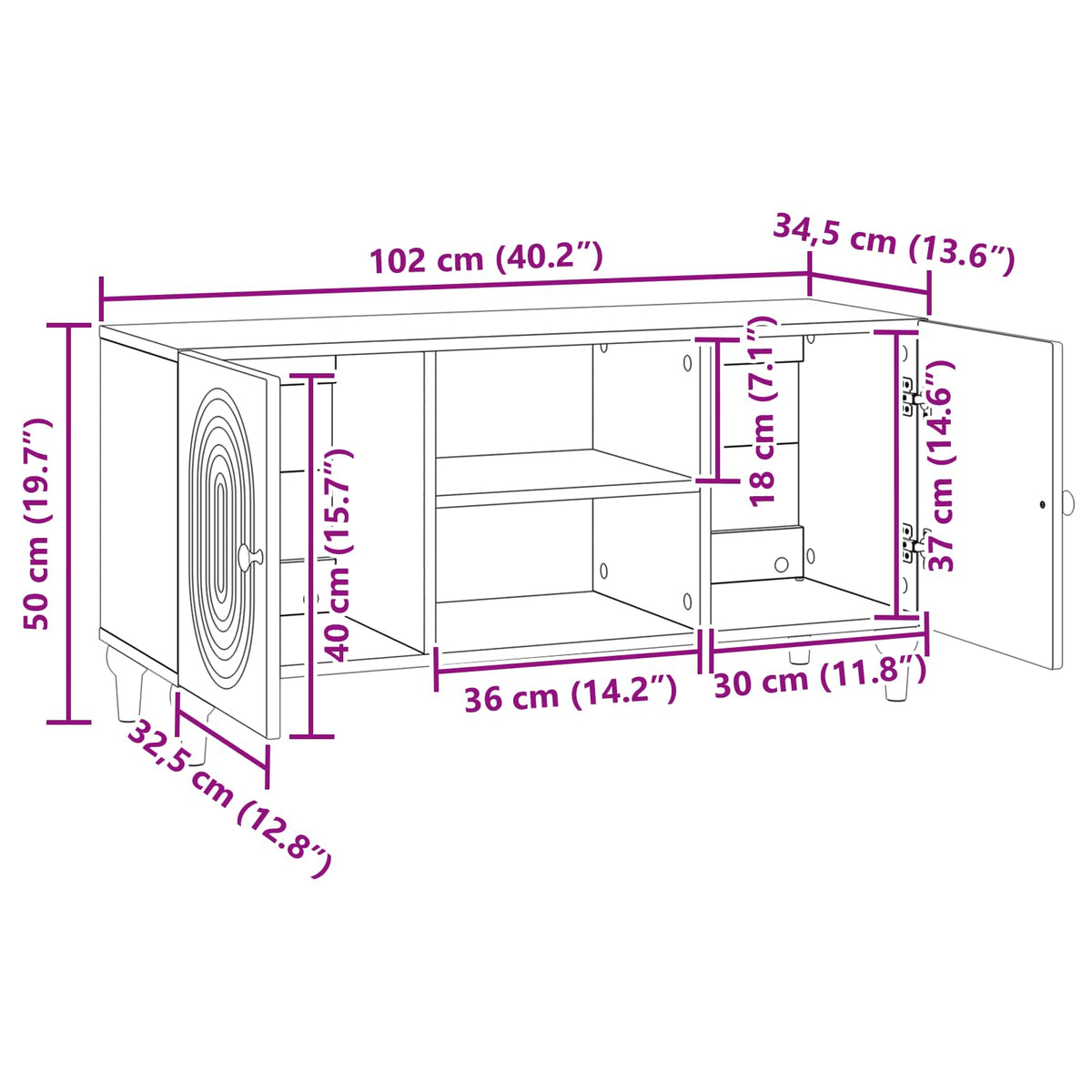 TV Cabinet White 102 x 34.5 x 50 cm Engineered Wood