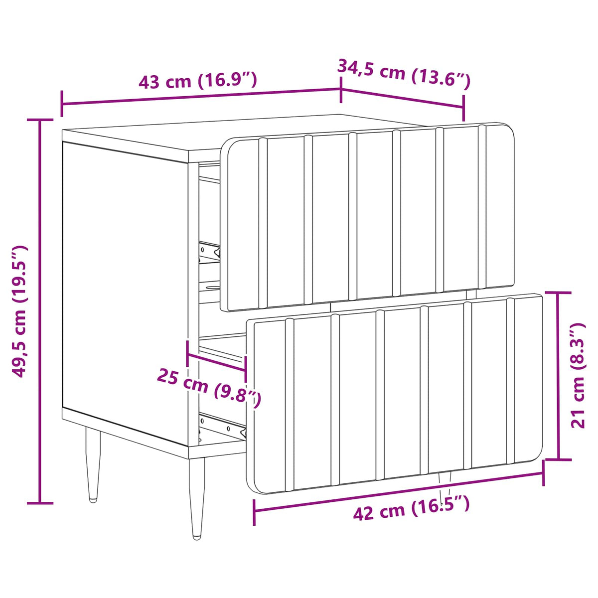 Bedside Cabinet White 43 x 34.5 x 49.5 cm Engineered Wood