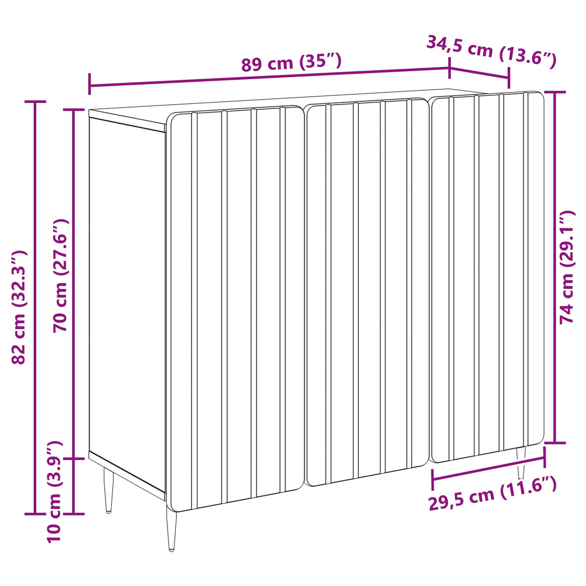 Sideboard White 89 x 34.5 x 82 cm Engineered Wood