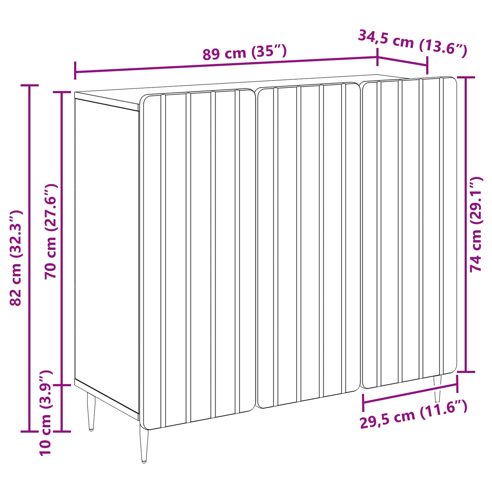 Sideboard White 89 x 34.5 x 82 cm Engineered Wood