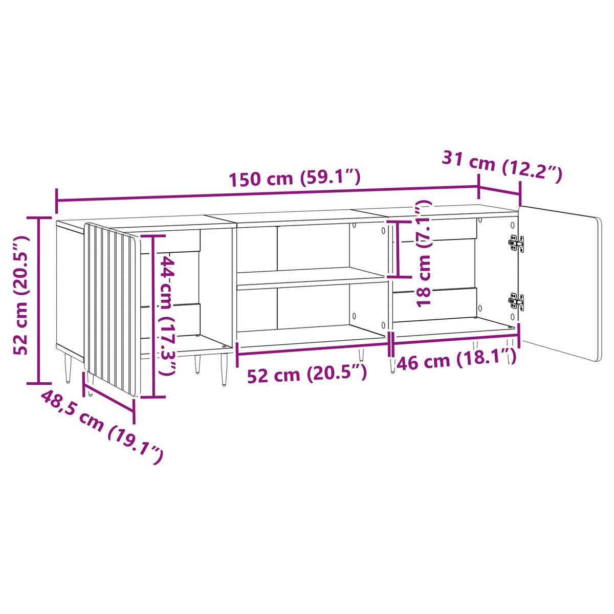 TV Cabinet White 150 x 31 x 52 cm Engineered Wood