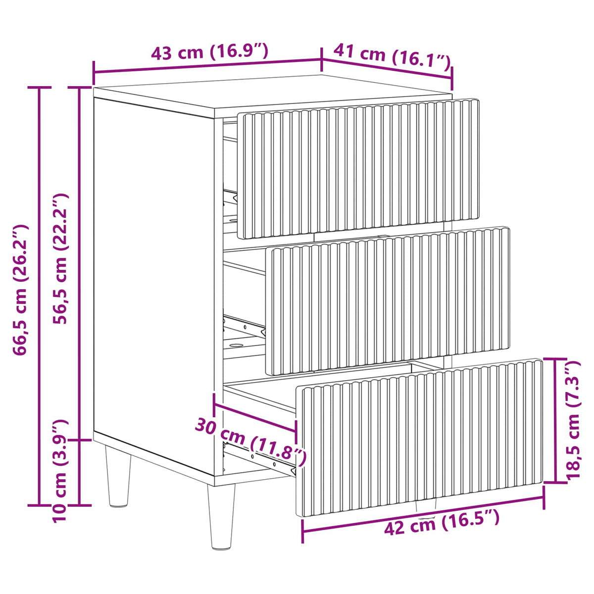 Bedside Cabinet White 43 x 41 x 66.5 cm Engineered Wood