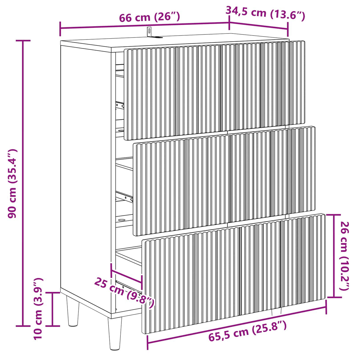 Drawer Cabinet White 66 x 34.5 x 90 cm Engineered Wood