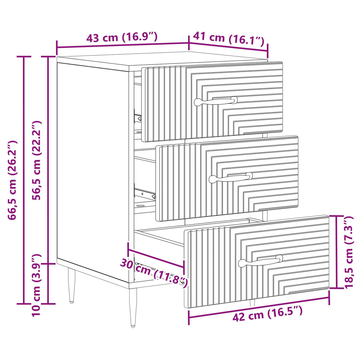 Bedside Cabinet White 43 x 41 x 66.5 cm Engineered Wood