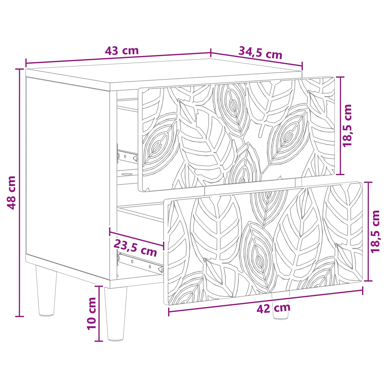 Bedside Table White 43 x 34.5 x 48 cm Engineered Wood