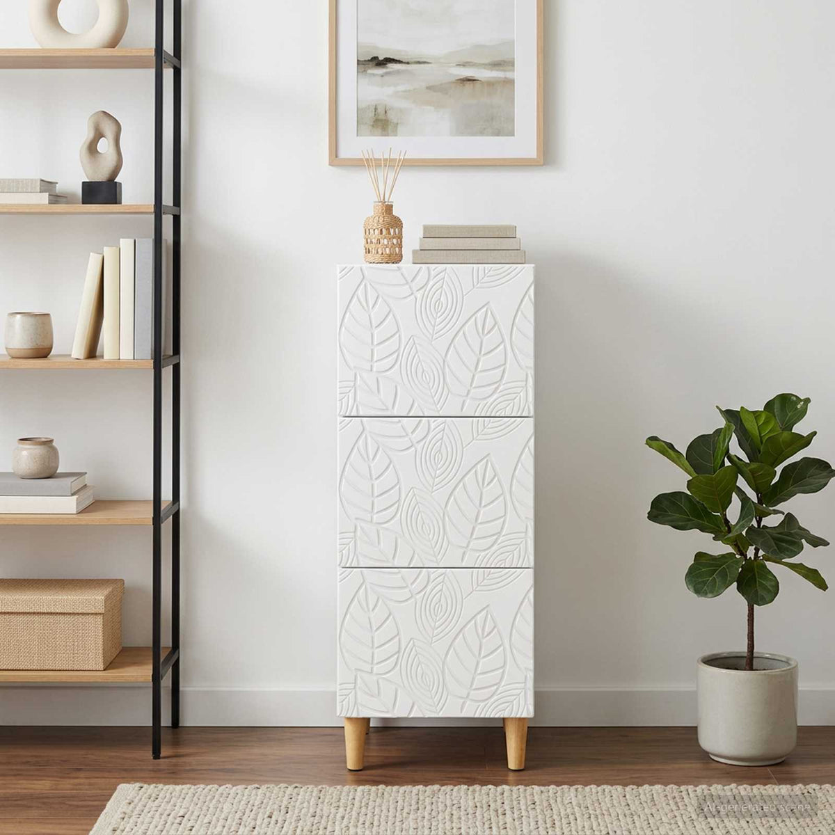 Drawer Cabinet White 33 x 34.5 x 90 cm Engineered Wood
