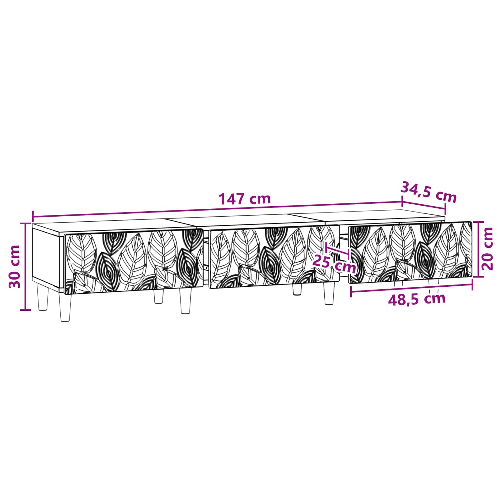 TV Cabinet 147 x 34.5 x 30 cm White Engineered Wood