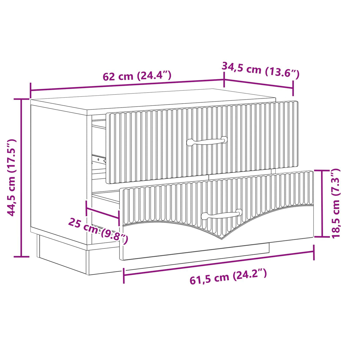 Bedside Cabinet White 62 x 34.5 x 44.5 cm Engineered Wood