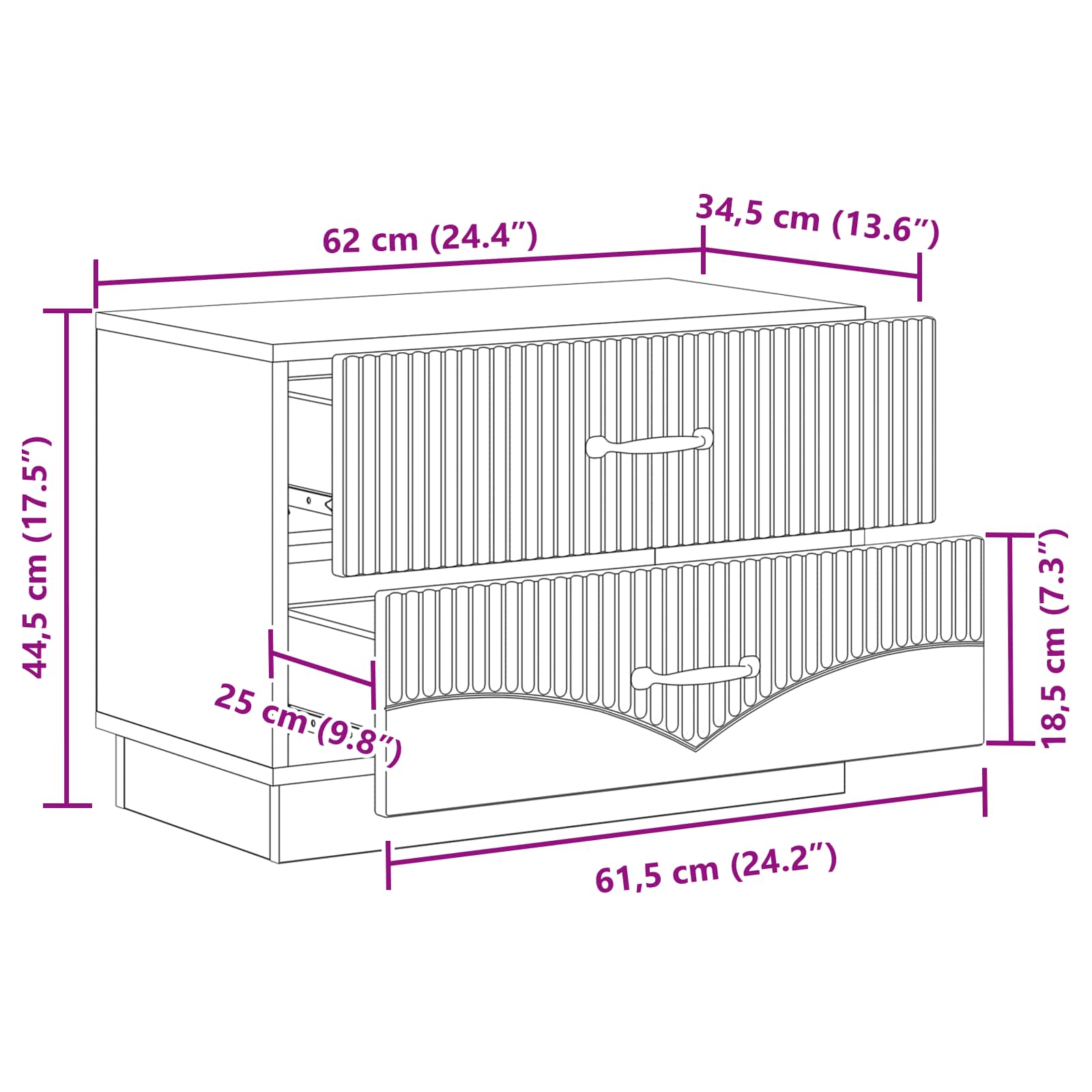 Bedside Cabinet White 62 x 34.5 x 44.5 cm Engineered Wood