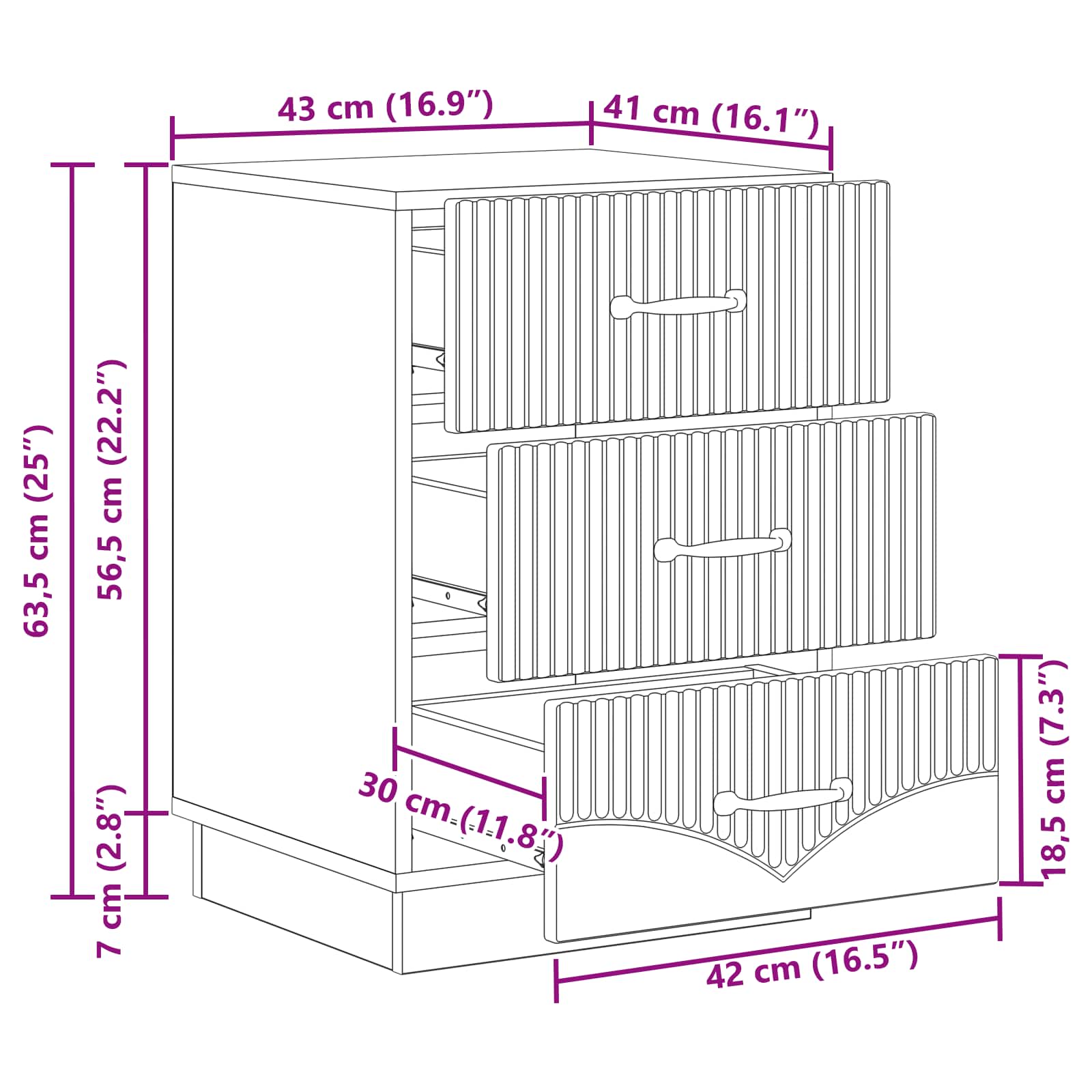 Bedside Cabinet White 43 x 41 x 63.5 cm Engineered Wood