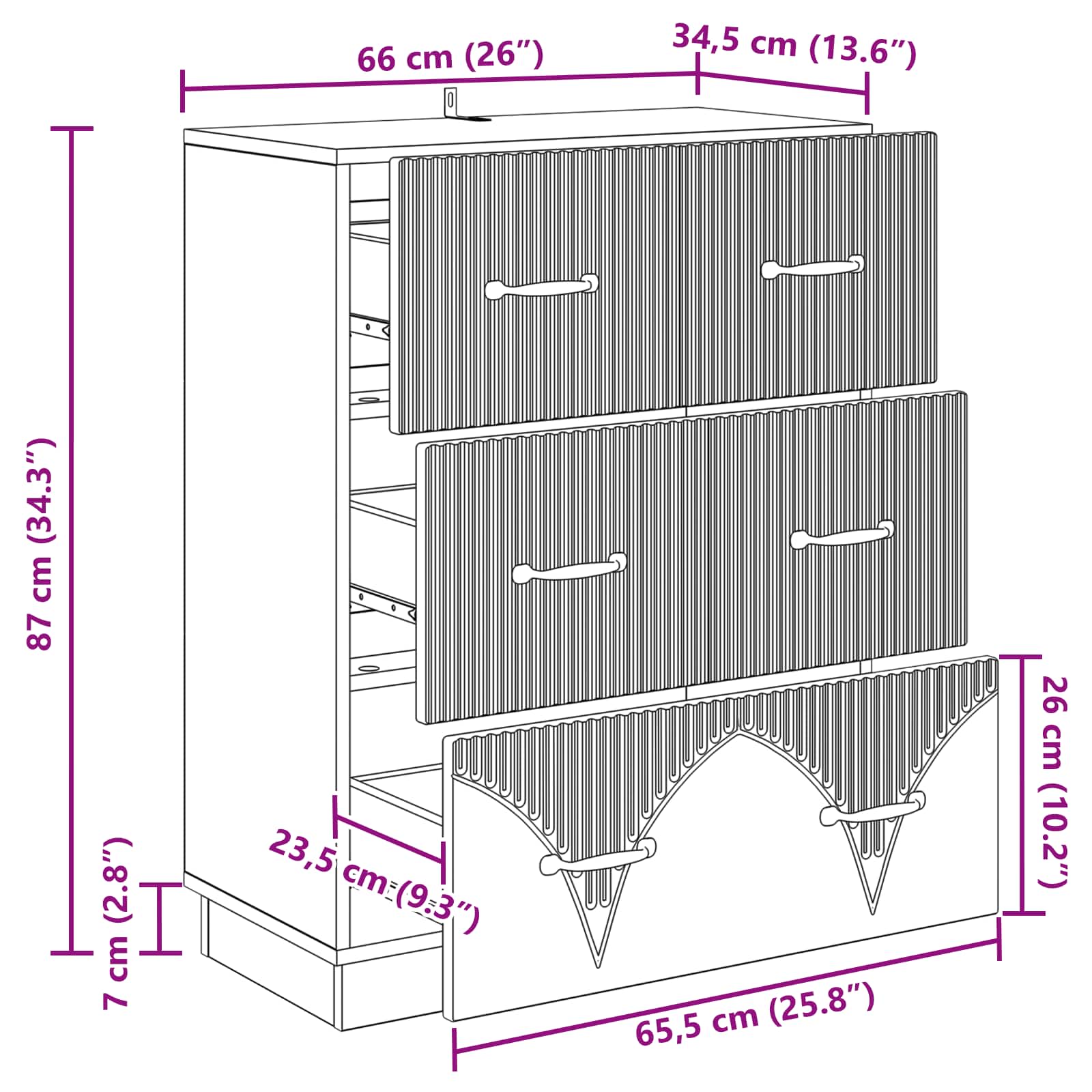 Drawer Cabinet White 66 x 34.5 x 87 cm Engineered Wood