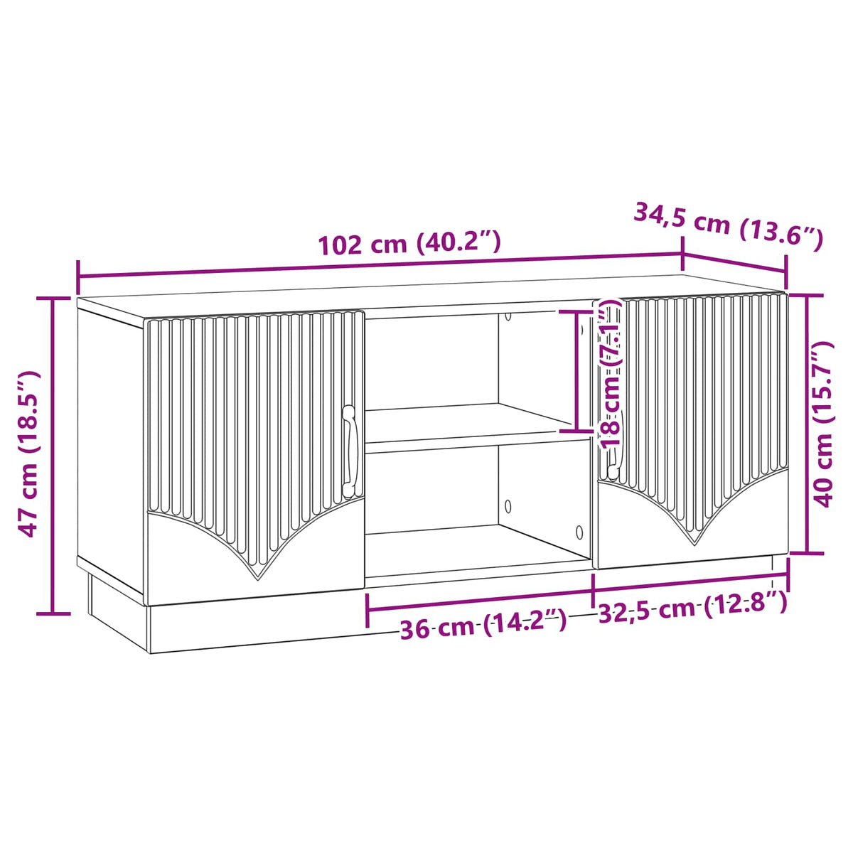 TV Cabinet White 102 x 34.5 x 47 cm Engineered Wood