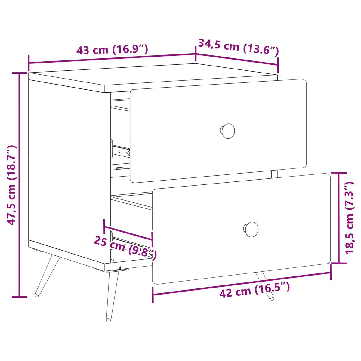 Bedside Cabinet White 43 x 34.5 x 47.5 cm Engineered Wood