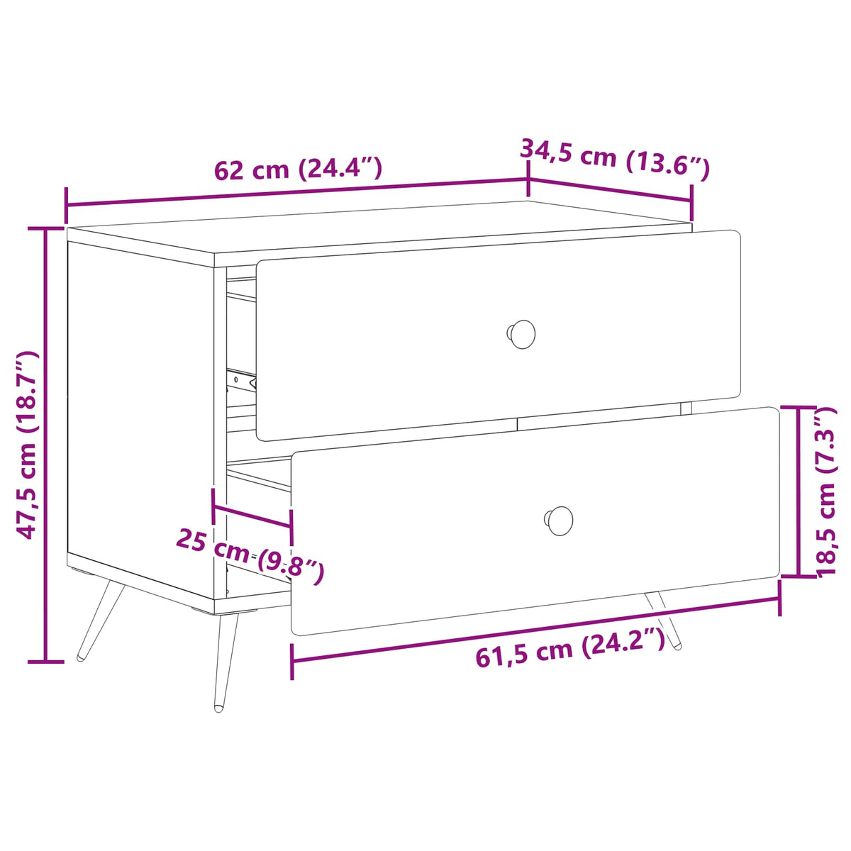 Bedside Cabinet White 62 x 34.5 x 47.5 cm Engineered Wood