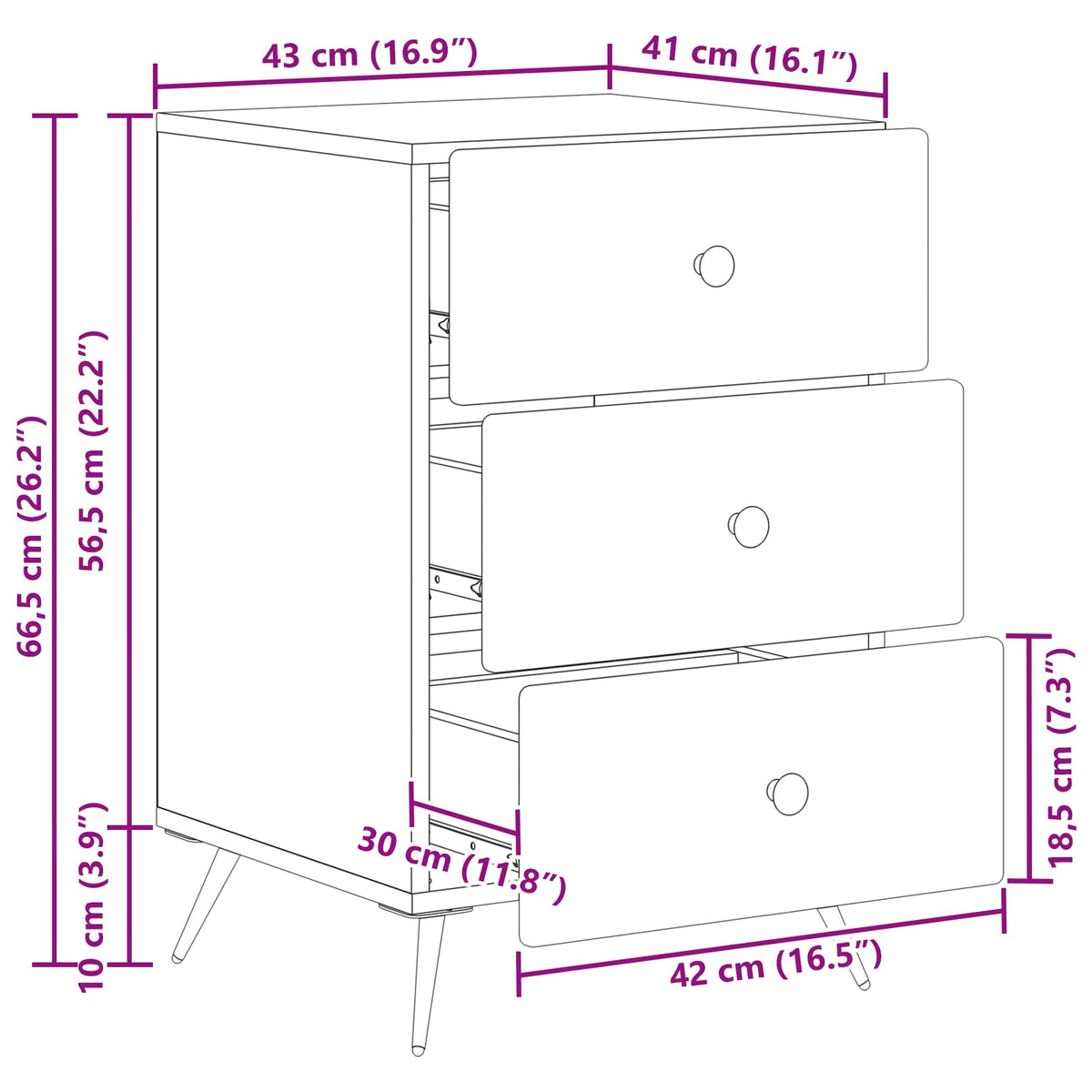 Bedside Cabinet White 43 x 41 x 66.5 cm Engineered Wood