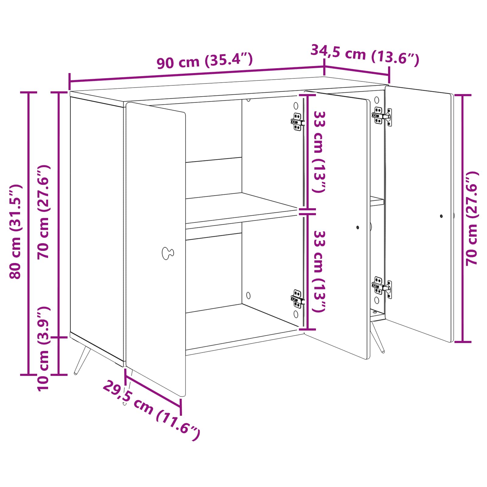 Sideboard White 89 x 34.5 x 80 cm Engineered Wood