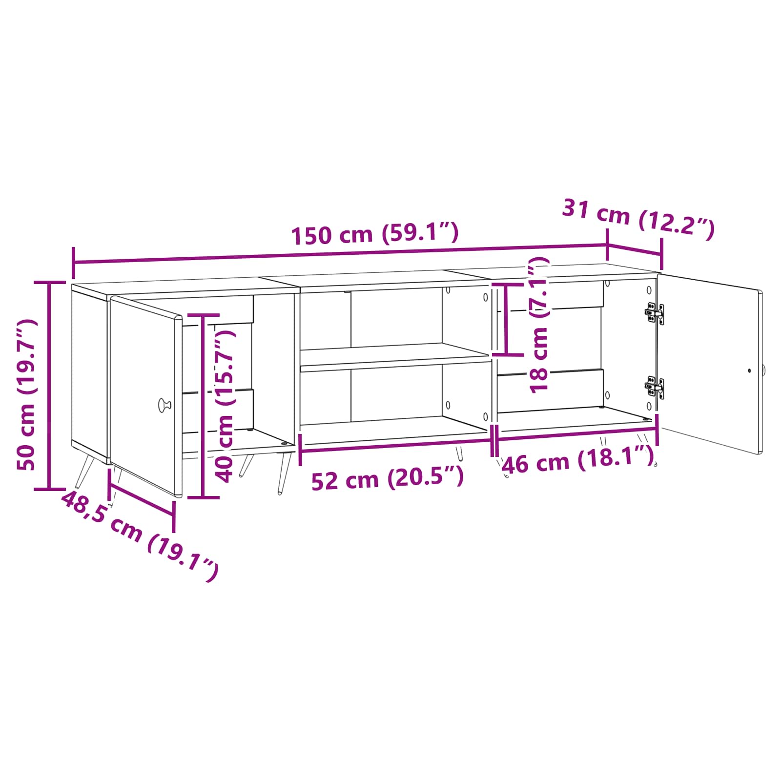 TV Cabinet White 150 x 31 x 50 cm Engineered Wood