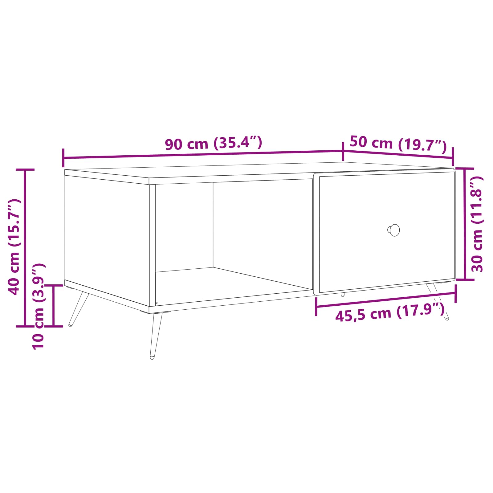 Coffee Table White 90 x 50 x 40 cm Engineered Wood