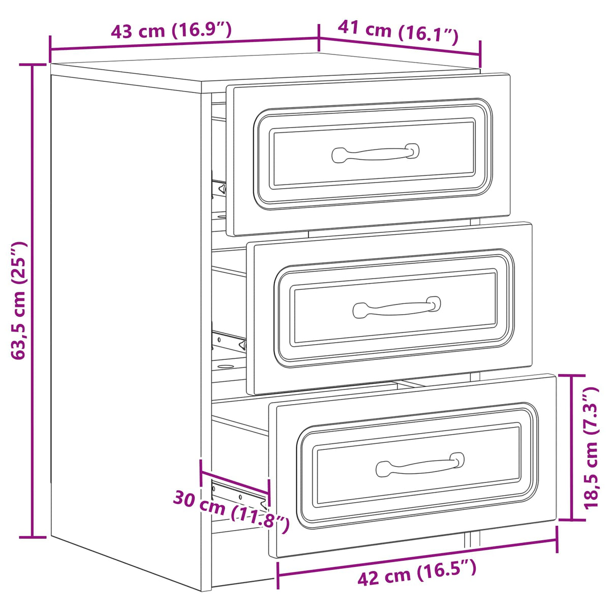 Bedside Cabinet White 43 x 41 x 63.5 cm Engineered Wood