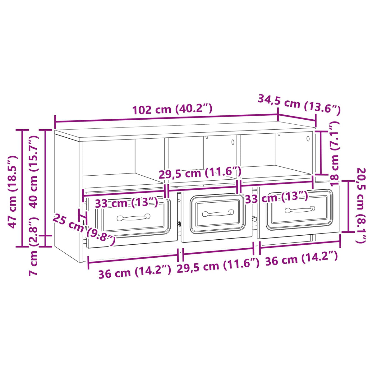 TV Cabinet with Drawer White 102 x 34.5 x 47 cm Engineered Wood
