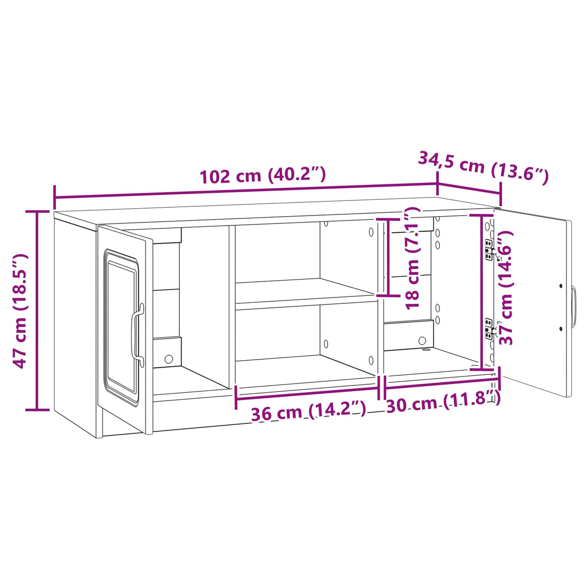 TV Cabinet White 102 x 34.5 x 47 cm Engineered Wood