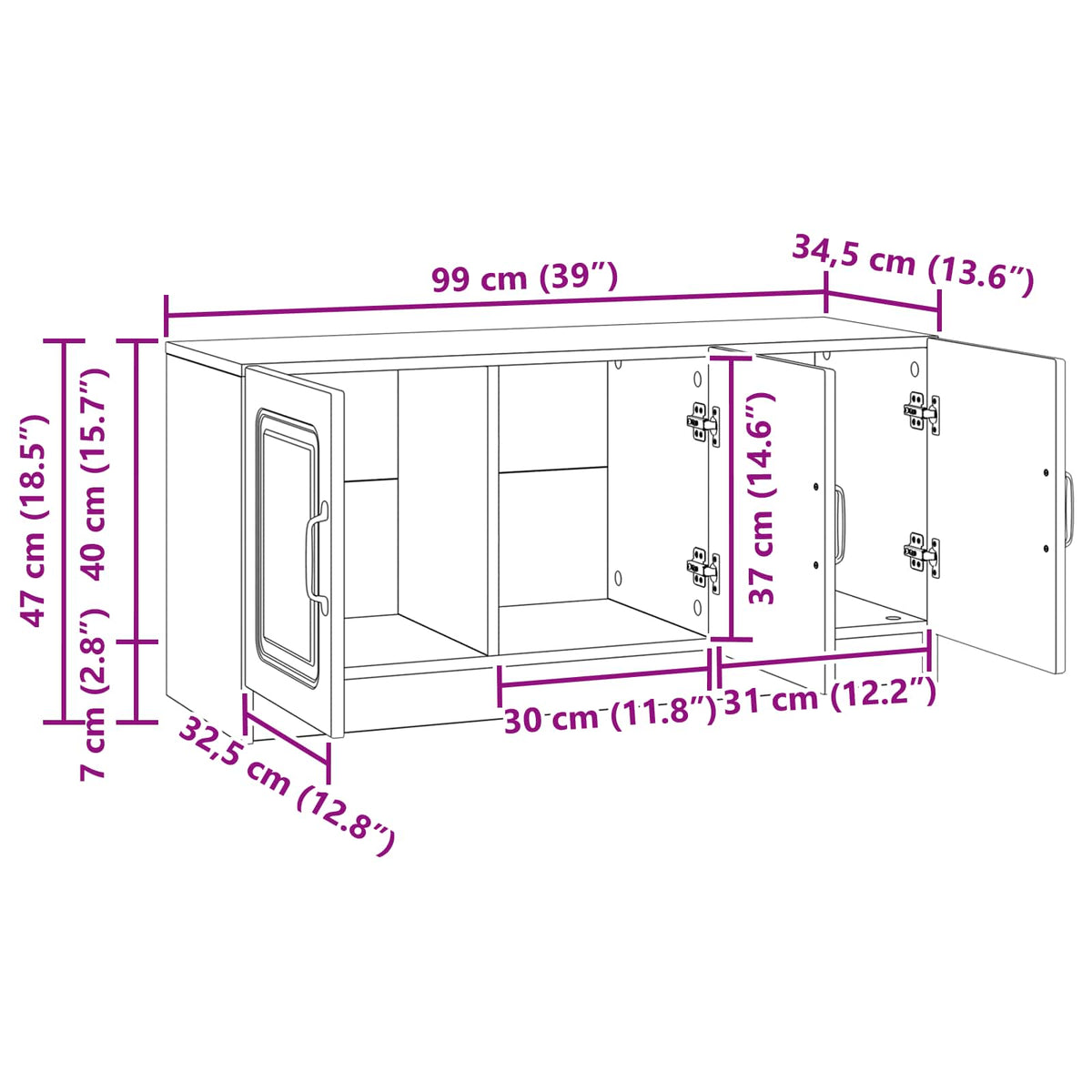 TV Cabinet White 99 x 34.5 x 47 cm Engineered Wood