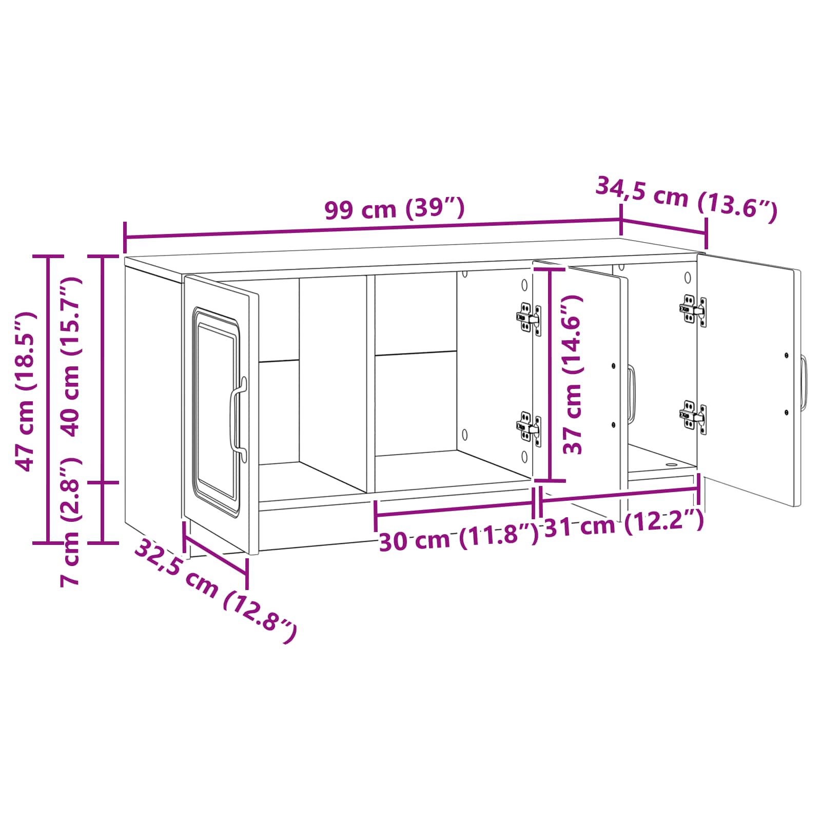 TV Cabinet White 99 x 34.5 x 47 cm Engineered Wood