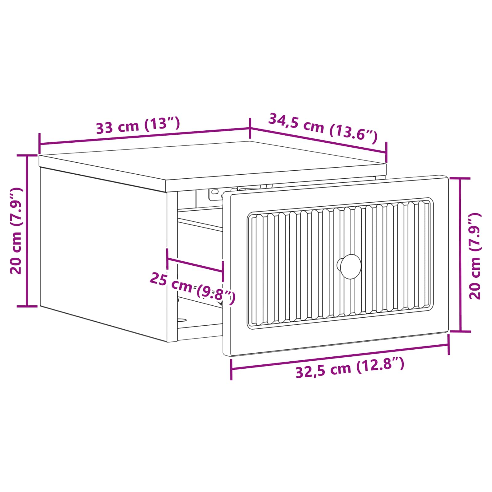 Wall-Mounted Bedside Cabinet White 33 x 34.5 x 20 cm