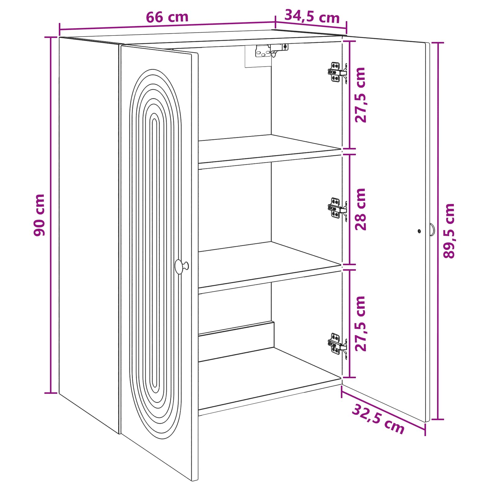 Wall-Mounted Cabinet White 66 x 34.5 x 90 cm Engineered Wood